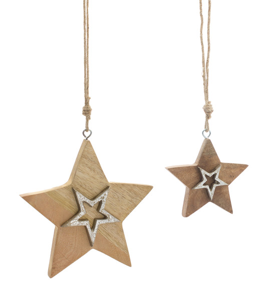 76147DS Star Ornament (Set Of 2) 3.5"H, 7.5"H Wood By Melrose