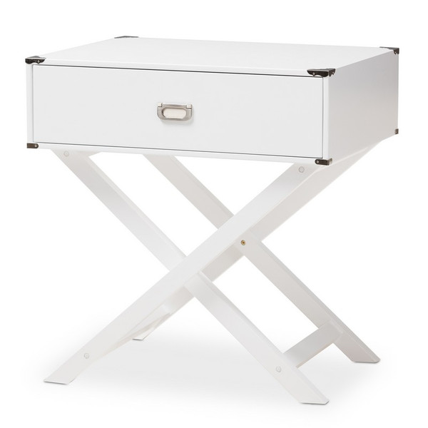 Baxton Studio Curtice White 1-Drawer Wooden Bedside Table GDL7628-White-CT