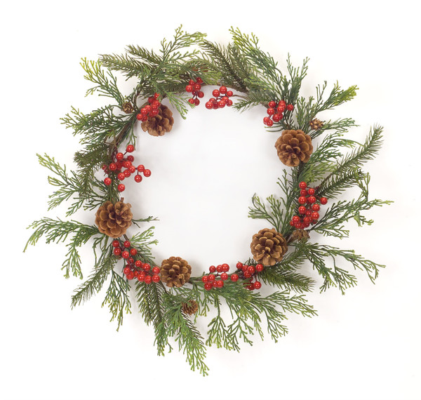76414DS Pine/Berry/Cone Wreath 25"D Plastic By Melrose