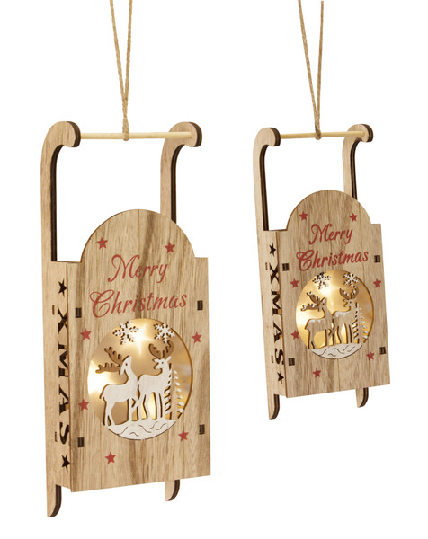 76501DS Sled Cut-Out Ornament (Set Of 6) 9"H, 12"H Wood By Melrose