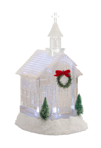 76837DS Church Snow Globe/Timer 10.5"H Acrylic By Melrose