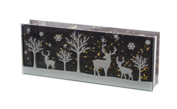 76952DS Deer And Tree Table Piece With Timer 12.75"L X 4.75"H Glass By Melrose