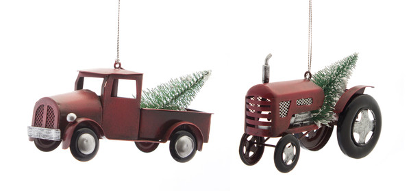 77379DS Truck And Tractor Ornament (Set Of 6) 5"L, 4.75"L Metal By Melrose