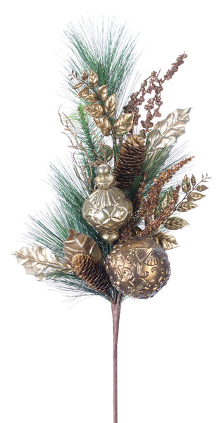 77393DS Pine Spray With Ornament (Set Of 4) 31"H Pvc By Melrose