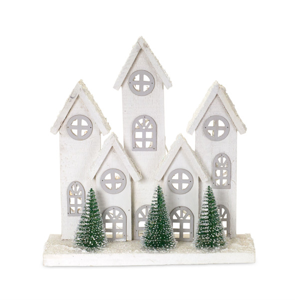 77540DS Winter House With Timer (Set Of 2) 14.25"H Wood By Melrose