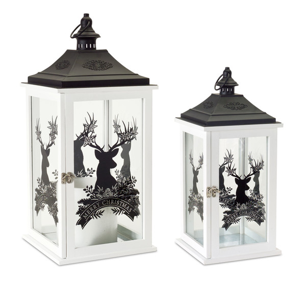 77598DS Merry Christmas Lantern (Set Of 2) 17.5"H, 22.75"H Wood By Melrose