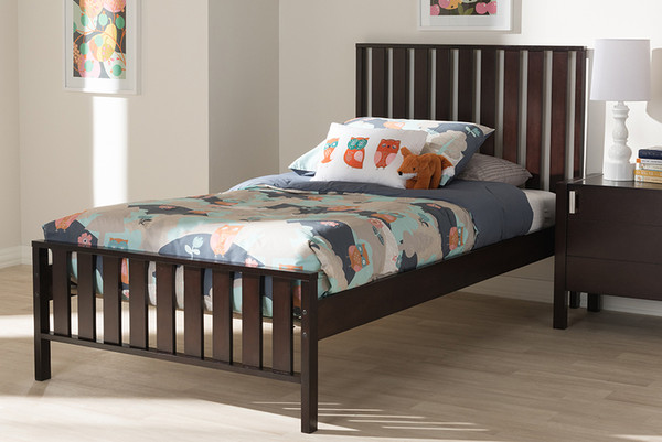 Baxton Studio Dark Brown-Finished Wood Twin Platform Bed HT1701-Espresso Brown-Twin