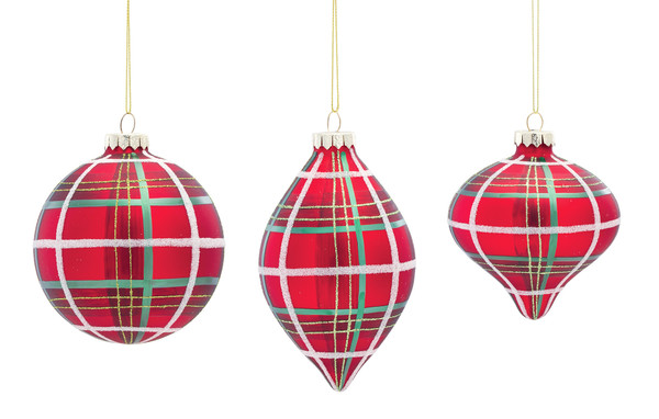 80072DS Plaid Ornament (Set Of 6) 5"H, 5.25"H, 6"H Glass By Melrose
