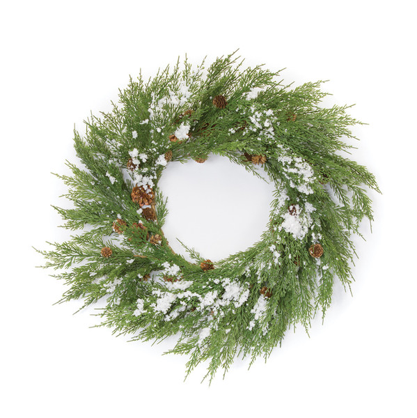 80310DS Cedar Wreath W/Snow And Cones 25"D Plastic By Melrose