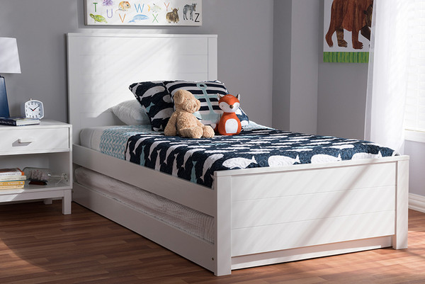 Best Baxton Studio White-Finished Wood Twin Platform Bed With Trundle
