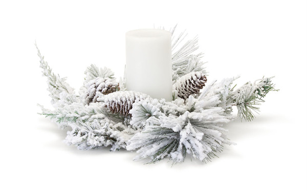 80359DS Snowy Mixed Pine Candle Ring 16"D (Set Of 6) (Fits A 4" Candle) Pvc By Melrose