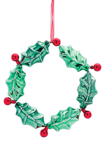 80368DS Holly Wreath Ornament 7"H (Set Of 6) Glass By Melrose