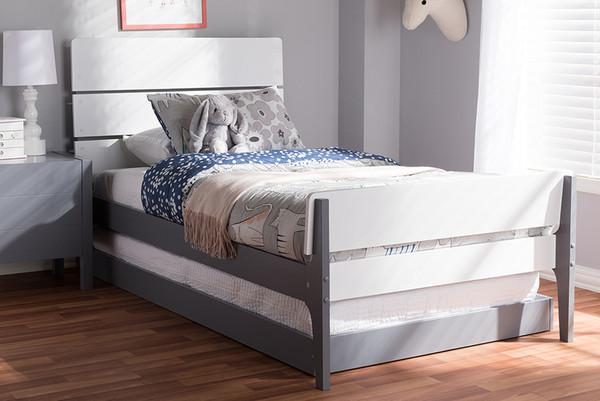 Baxton Studio White And Grey-Finished Wood Twin Platform Bed