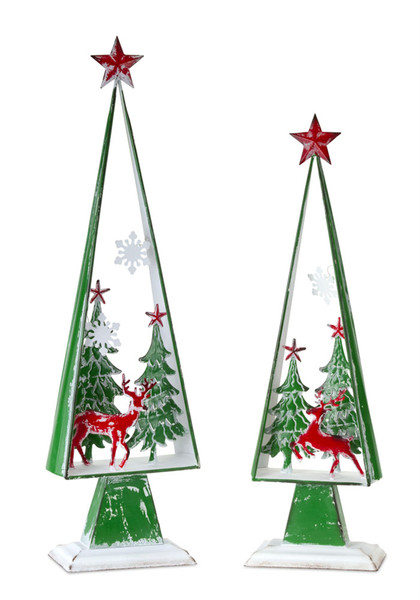80518DS Tree Cut-Out (Set Of 2) 28"H, 32"H Metal By Melrose