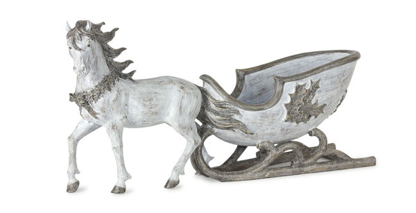 80684DS Horse And Sleigh 19.25"L X 10"H Resin By Melrose