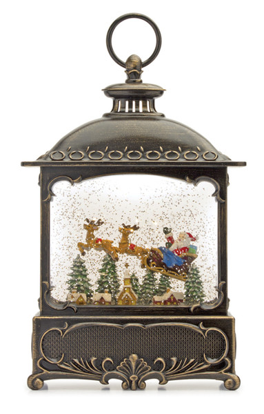 80788DS Snow Globe Lantern W/Santa 12"H Plastic 6 Hr Timer 3 Aa Batteries, Not Included Or Usb Cord Included By Melrose
