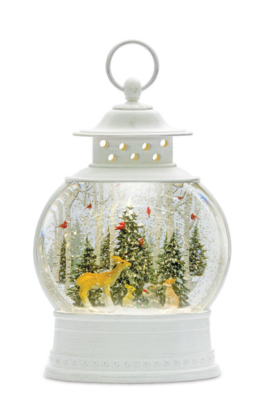 80789DS Snow Globe Lantern W/Deer 11.5"H Plastic 6 Hr Timer 3 Aa Batteries, Not Included Or Usb Cord Included By Melrose