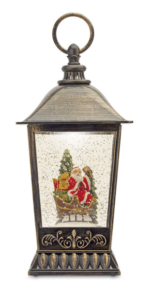 80794DS Snow Globe Lantern W/Santa 11"H Plastic 6 Hr Timer 3 Aa Batteries, Not Included Or Usb Cord Included By Melrose
