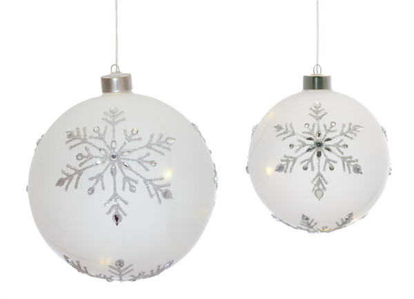 80848DS Led Snowflake Ball Ornament (Set Of 2) 4.5"D, 6"D Glass 2 Aaa Batteries, Not Included By Melrose