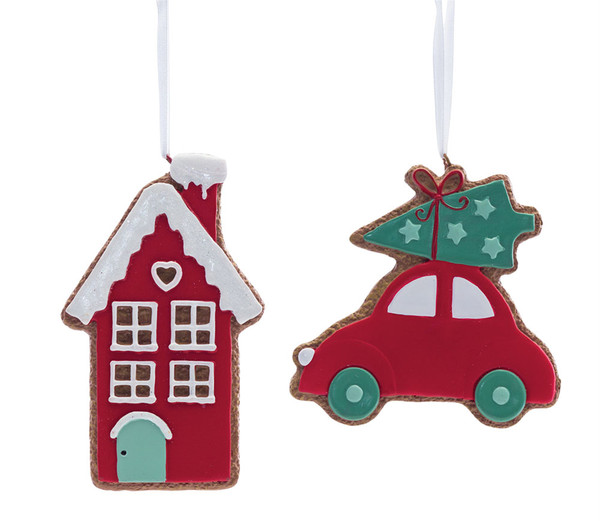 80965DS House And Car Gingerbread Ornament (Set Of 12) 4"H, 5"H Resin By Melrose