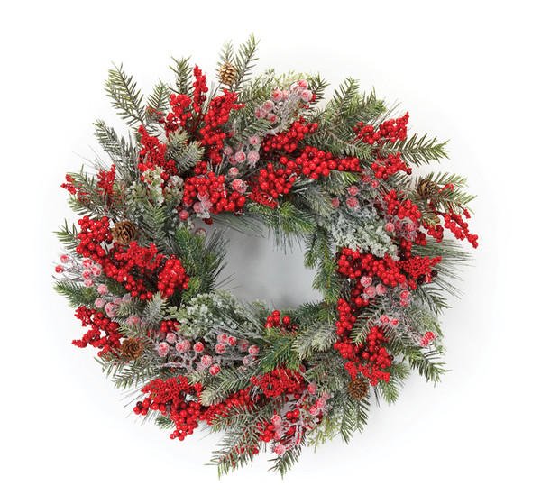 81227DS Pine And Berry Wreath 23"D Plastic/Foam By Melrose