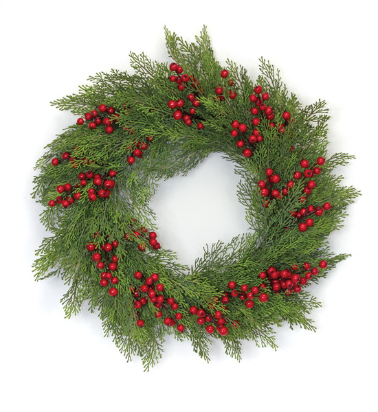 81298DS Pine And Berry Wreath 23"D Plastic By Melrose