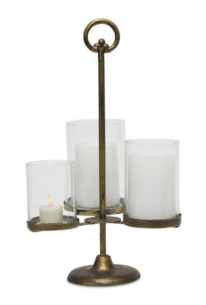 82001DS Candle Holder W/2.5", 3", And 3.5" Candle Cups 16.5"H Iron/Glass By Melrose