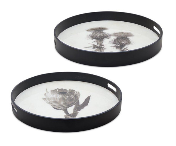 82039DS Botanical Tray (Set Of 2) 18"D, 19.25"D Mdf/Glass/Paper By Melrose