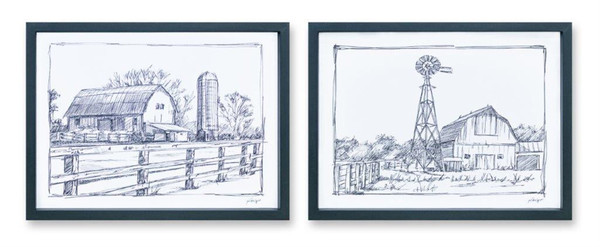 82207DS Barn Print (Set Of 2) 15.75"L X 12"H Mdf/Paper By Melrose
