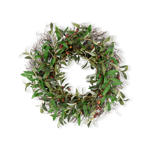 82454DS Olive Wreath 27"D Twig/Fabric By Melrose