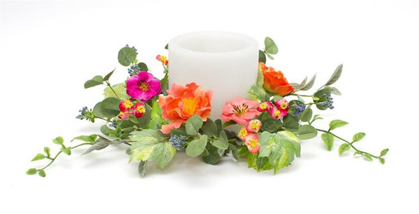 82479DS Mixed Floral Candle Ring 21"D Polyester (Fits A 6" Candle) By Melrose