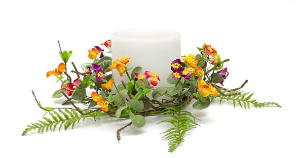 82497DS Mini Floral Candle Ring 18"D Paper/Plastic (Fits A 6" Candle) By Melrose