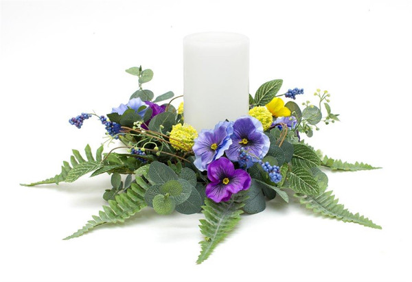 82623DS Pansy Candle Ring 20.5"D Polyester (Fits A 6" Candle) By Melrose
