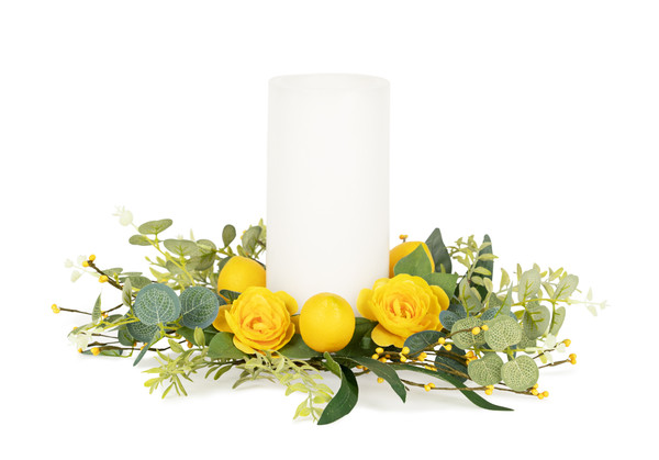 82783DS Lemon And Berry Candle Ring 17"D Fabric/Foam (Fits A 4" Candle) By Melrose