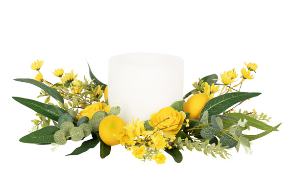 82784DS Lemon And Berry Candle Ring 19.5"D Fabric/Foam (Fits A 6" Candle) By Melrose