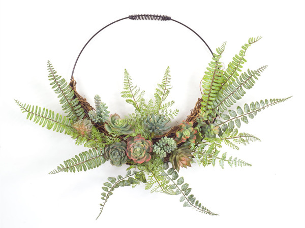 Fern And Succulent Wall Decor 24.5" X 19.25"H Plastic/Wire 74525DS By Melrose