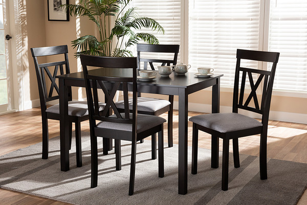 Baxton Studio Espresso Brown And Grey Fabric Upholstered 5-Piece Dining Set
