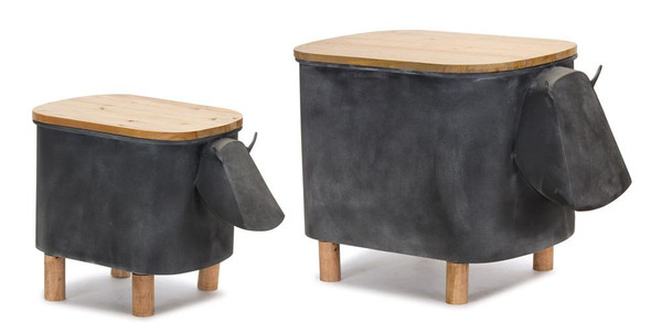 Cow Planter With Lid (Set Of 2) 11" X 14.5"H, 15" X 18"H Iron/Wood 78313DS By Melrose