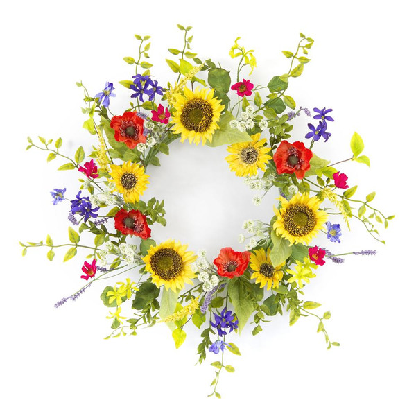 Melrose Sunflower/Poppy Wreath 22"D Polyester/Plastic 78207DS