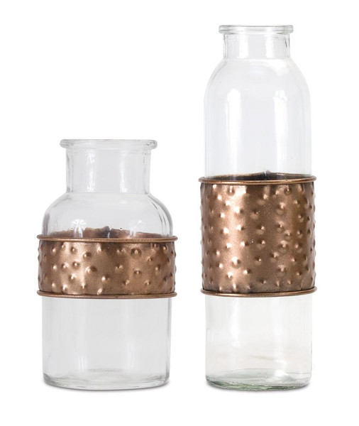 Bottle With Metal Wrap (Set Of 4) 3.5" X 5"H, 3" X 7.5"H Glass/Iron 78019DS By Melrose
