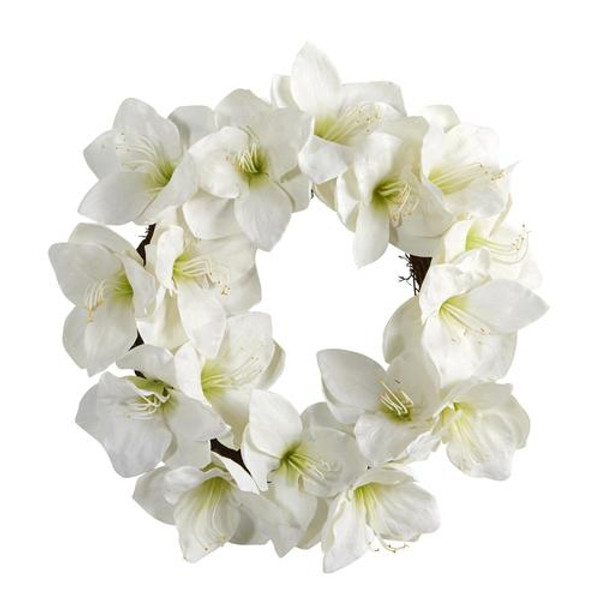 18" White Amaryllis Artificial Wreath 4722 By Nearly Natural