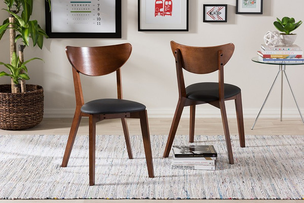 Baxton Studio Sumner Black Faux Leather Dining Chair - (Set of 2) RT331-CHR-Dark Walnut