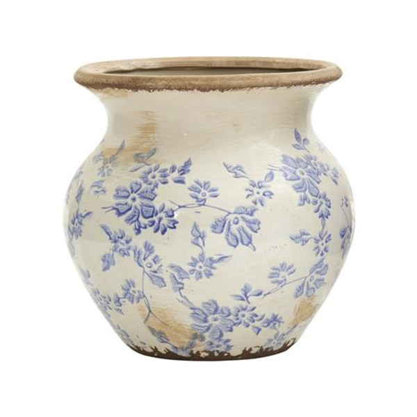 7" Tuscan Ceramic Blue Scroll Urn Vase 0716-MD-S1 By Nearly Natural