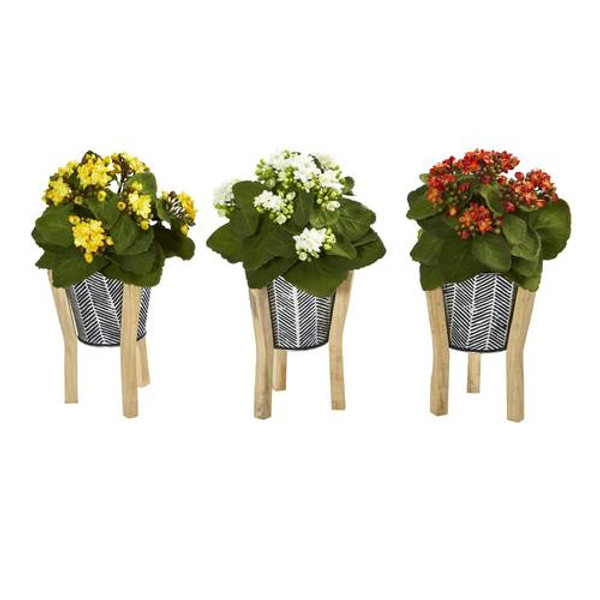 12" Kalanchoe Artificial Plant In Tin Planter With Legs (Set Of 3) 8916-S3-A4 By Nearly Natural