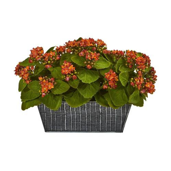 14" Kalanchoe Artificial Plant In Black Embossed Planter 8917-OG By Nearly Natural