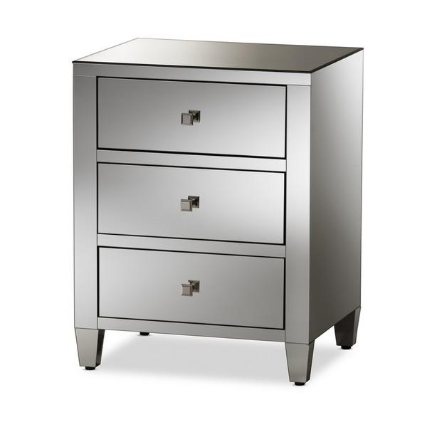 Baxton Studio Rosalind Hollywood Regency Mirrored 3-Drawer Nightstand RXF-645