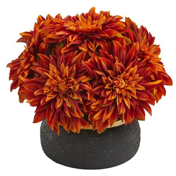 13" Dahlia Artificial Arrangement In Stoneware Vase A1180-OG By Nearly Natural