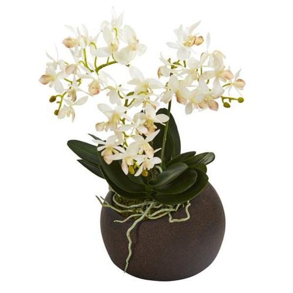 11" Mini Orchid Phalaenopsis Artificial Arrangement In Stone Vase A1271 By Nearly Natural