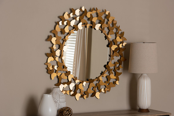 Baxton Studio Antique Gold Finished Butterfly Accent Wall Mirror RXW-6159