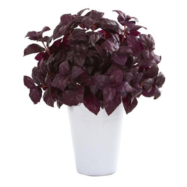 14" Basil Artificial Plant In White Planter P1162-BG By Nearly Natural